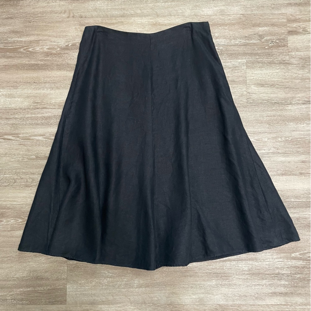 Vintage Banana Republic Linen Women's Black A-Line Flare Midi Skirt Size 10